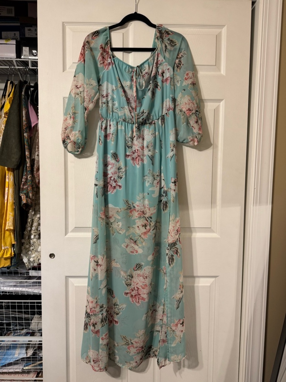 Peach Love California Mint Floral Tie-Front Maxi Dress